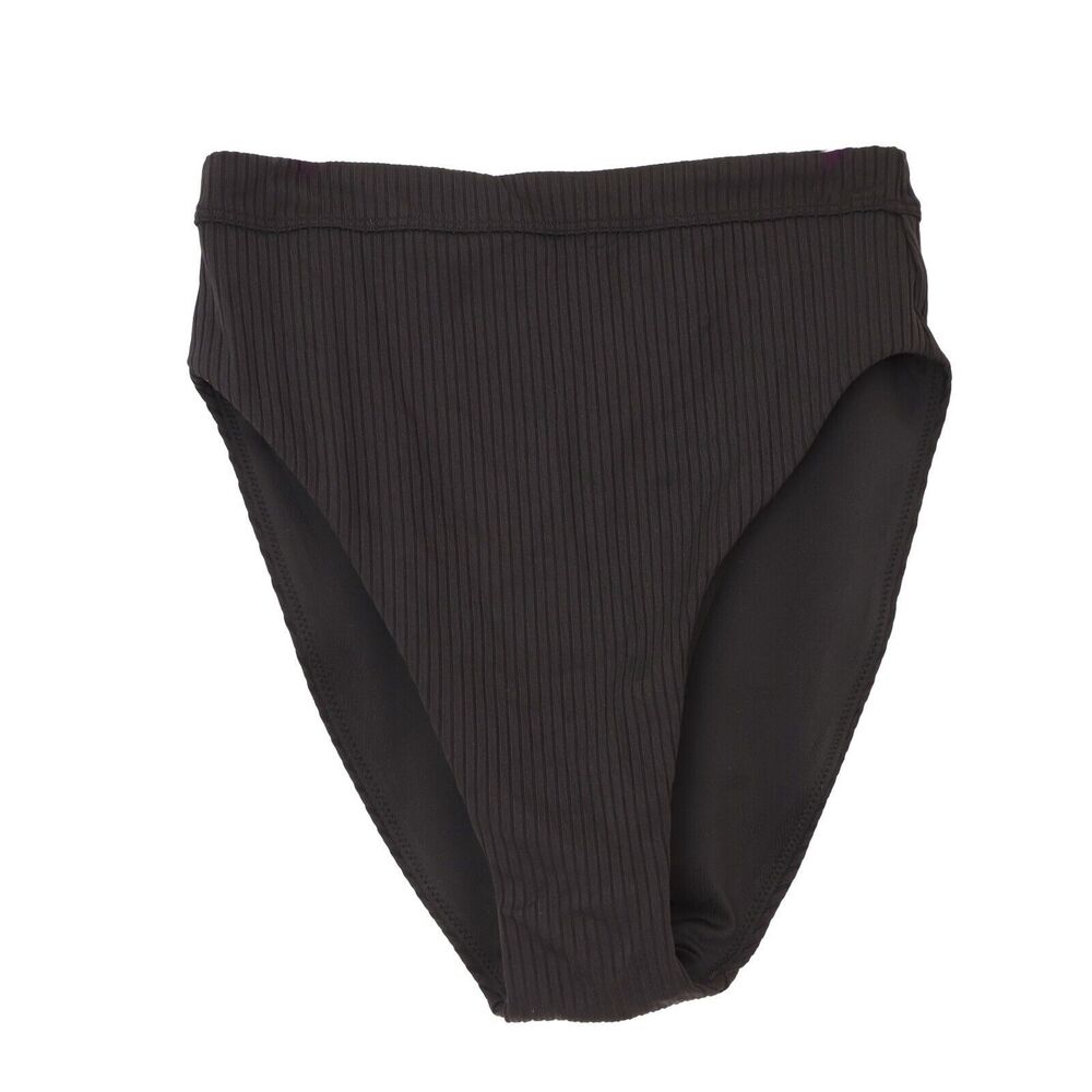 MADEWELL Ribbed High-Rise Bikini Bottom XS True Black Swim Full Coverage NWT B57